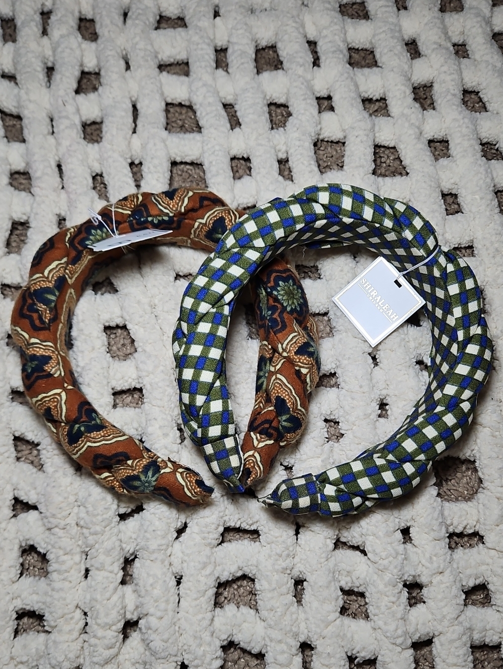 Shiraleah Chicago Patterned Braided Headband Set in Green Check & Brown Paisley